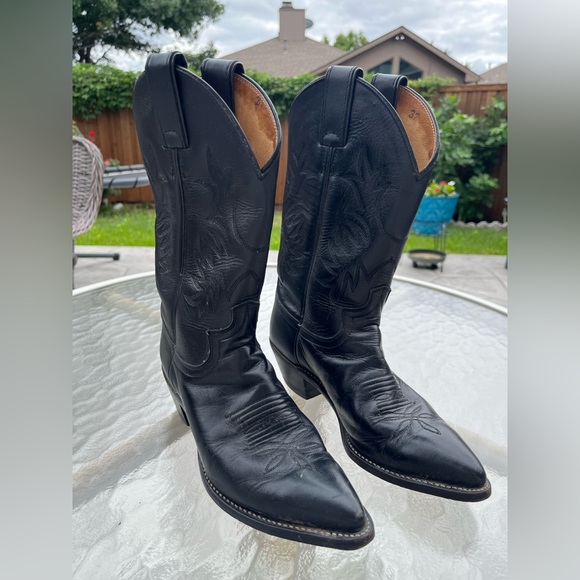 Justin Black Leather cowboy boots - Picture 1 of 4
